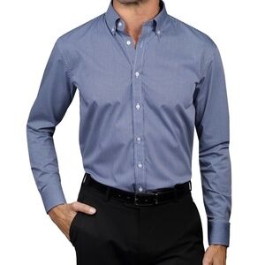 Chaps Button-Down Dress Shirt, Blue Mini Check Pattern, Large 16-16.5, 32/33 NWT